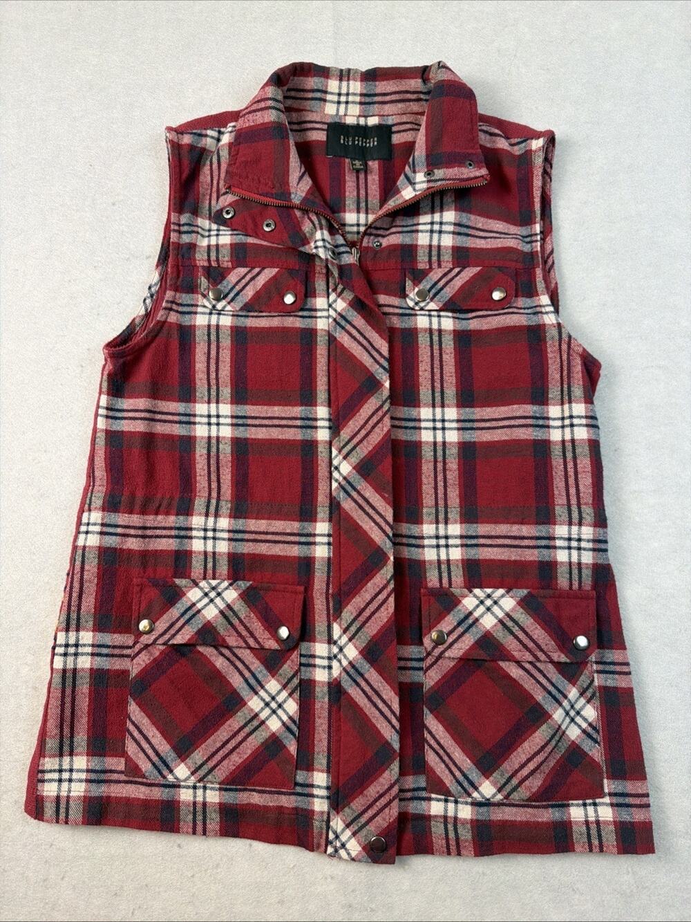Blu Pepper Flannel Vest Sz Small Plaid Embroidered Aztec Zip Cabin Western Rodeo